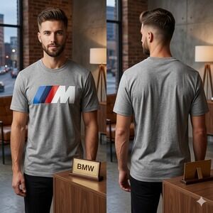 BMW M Motorsport Mens Grey Logo Graphic T-Shirt Size M 80142864098 NEW